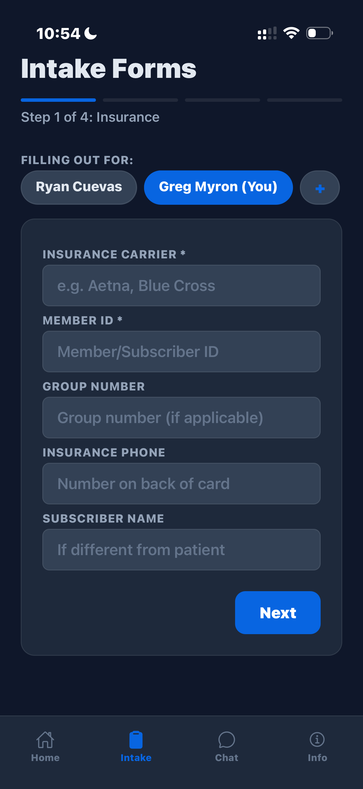 MyCare — Insurance intake form